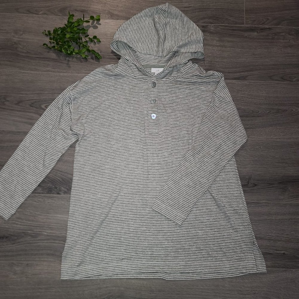 J. JILL size M Knit Henley Hoodie Sweater Striped loose Tunic long sleeve